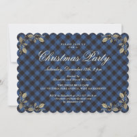 Elegant Blue Buffalo Plaid Christmas Holiday Party