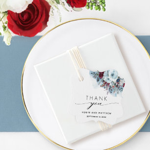 Elegant Blue Burgundy and Red Floral Wedding Favour Tags