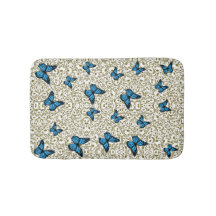 Elegant Blue Butterflies and Gold Leaves Botanical