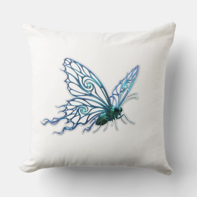 Elegant Blue Butterfly Artistic Throw Pillow (Front)