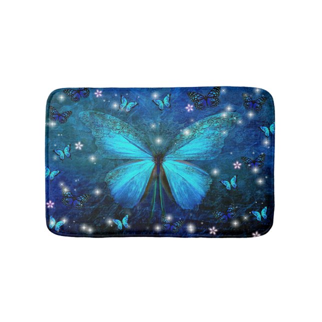 Elegant Blue Butterfly Bath Mat (Front)