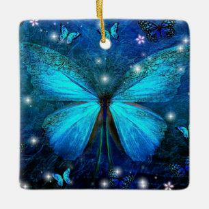 Elegant Blue Butterfly Ceramic Ornament