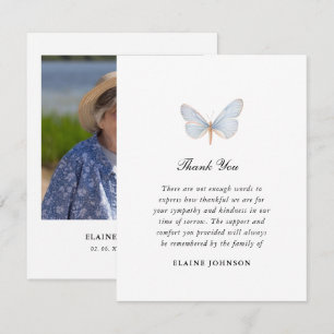 Elegant Blue Butterfly Funeral Photo Thank you Card