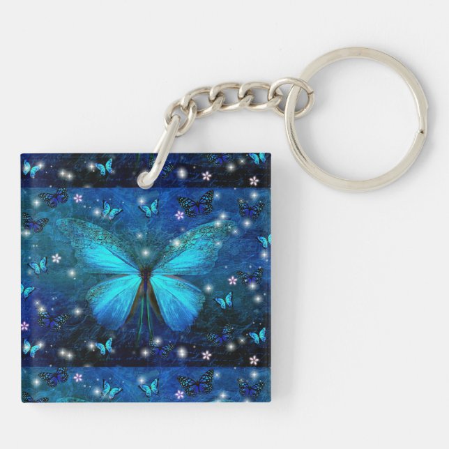 Elegant Blue Butterfly Key Ring (Back)