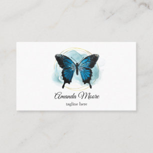 elegant blue butterfly life coach therapist business card