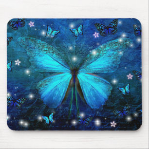 Elegant Blue Butterfly Mouse Pad