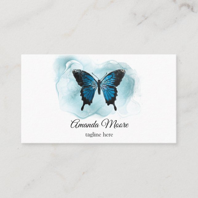 elegant blue butterfly nail salon beauty salon bus business card (Front)