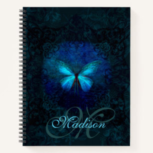 Elegant Blue Butterfly Name and Initial Template Notebook