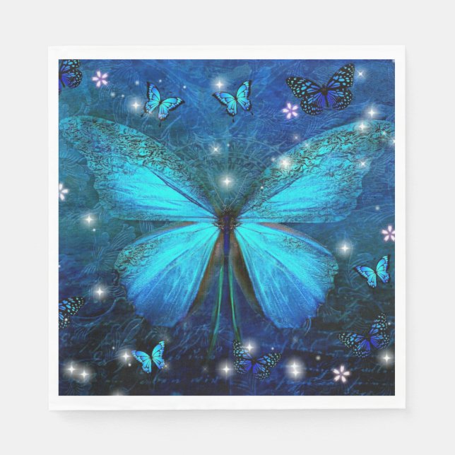 Elegant Blue Butterfly Napkin (Front)