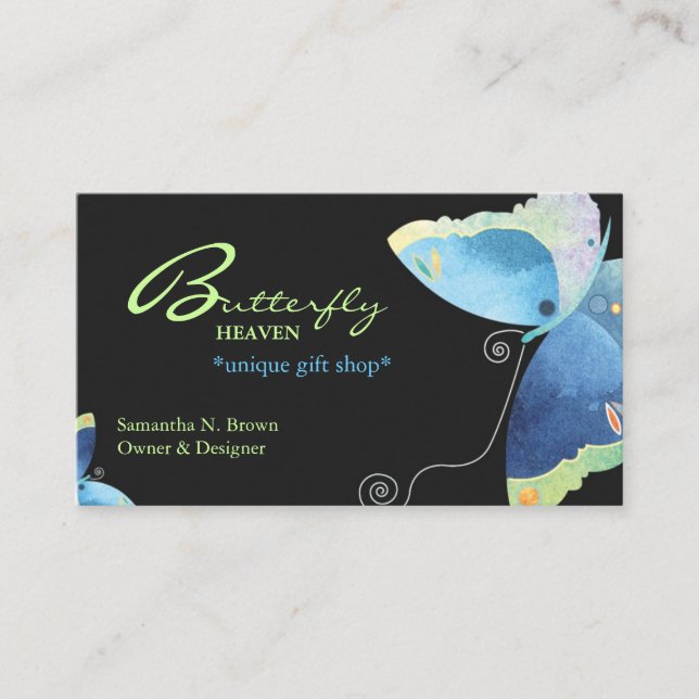 Elegant Blue Butterfly Personalised Business Card (Front)