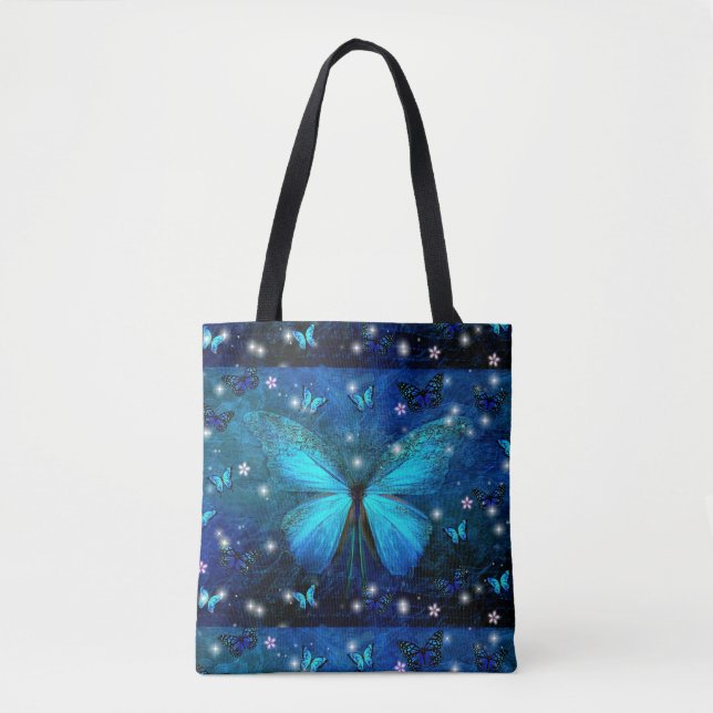 Elegant Blue Butterfly Tote Bag (Front)