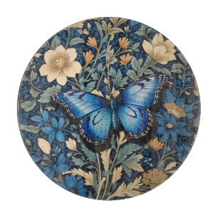 Elegant Blue Butterfly William Morris Inspired Cutting Board