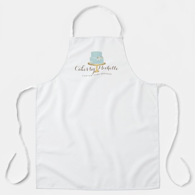 Elegant Blue Cake with Florals Apron (Front)
