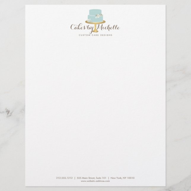 Elegant Blue Cake with Florals Cake Decorating Customised Letterhead (Front)