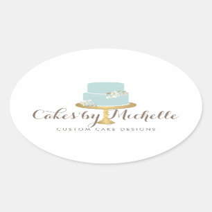 Elegant Blue Cake with Florals Cake Decorating Oval Sticker