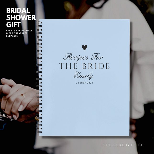 Elegant Blue Calligraphy Bridal Shower Gift Recipe Notebook (Creator Uploaded)