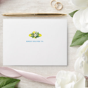 Elegant Blue Calligraphy Lemon Custom Name Wedding Envelope