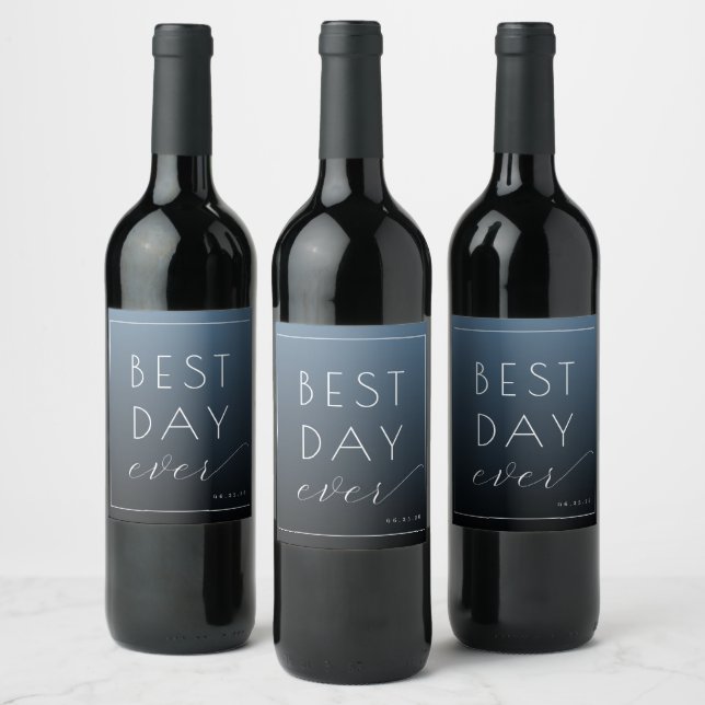 Elegant Blue Calligraphy Wine Label (Bottles)