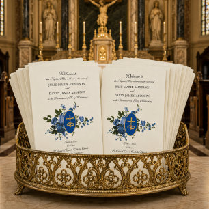 Elegant Blue Catholic Latin Mass Wedding Program