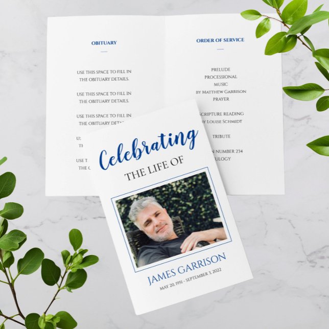 Elegant Blue Celebration of Life Memorial Program Flyer (Creator Uploaded)