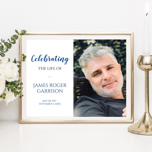 Elegant Blue Celebration of Life Photo Celebrating Poster (Creator Uploaded)