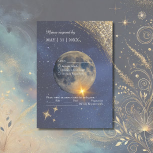 elegant blue celestial galaxy sky wedding RSVP card