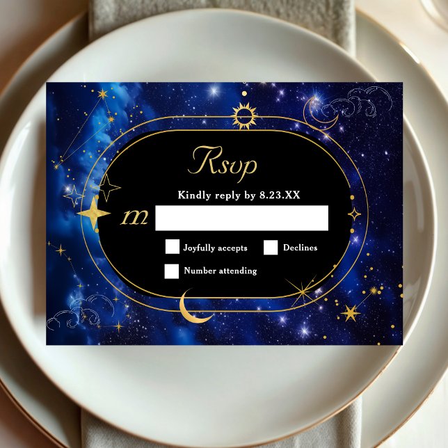 Elegant blue celestial wedding RSVP card (Creator Uploaded)