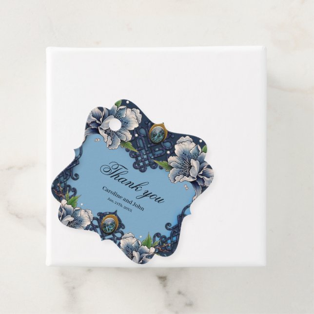 Elegant blue celtic design favour tags (In Situ)