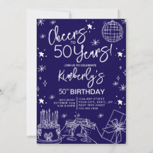 Elegant Blue Cheers to 50 Years Birthday