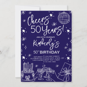 Elegant Blue Cheers to 50 Years Birthday Invitation