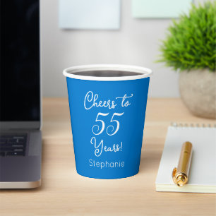 Elegant Blue Cheers to 55 Years 55th Birthday Paper Cups