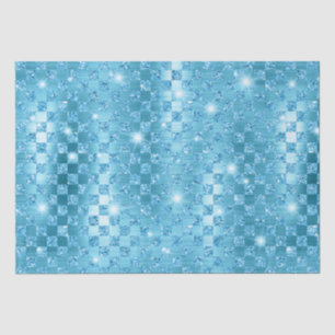 Elegant Blue Chequered Metallic Glitter Pattern Tissue Paper