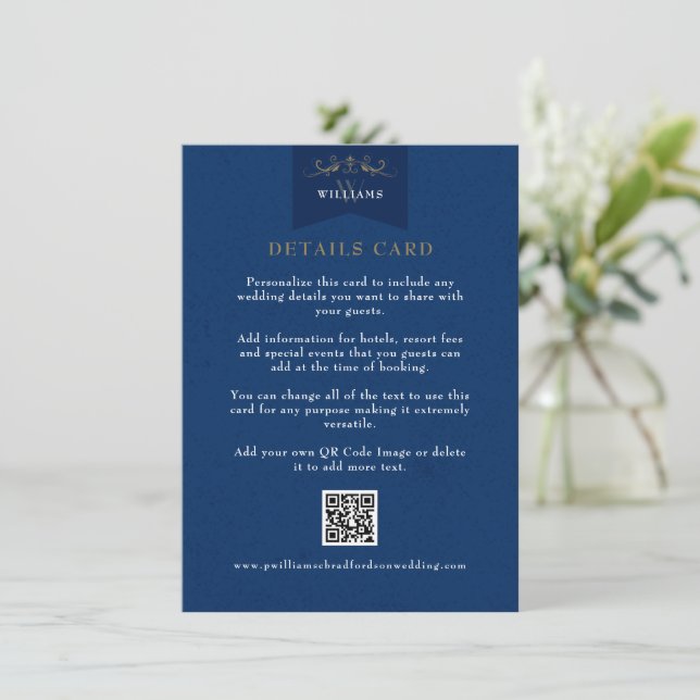 Elegant Blue Chic Chapter Page Wedding Details Enclosure Card (Standing Front)