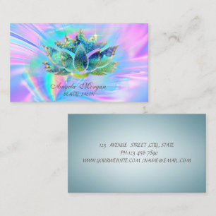 Elegant Blue Chic Lotus Flower Holographic Business Card
