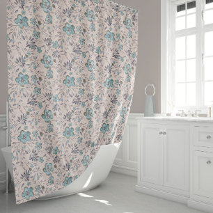 Elegant Blue Chic Taupe Watercolor Flowers  Shower Curtain