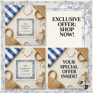 Elegant Blue Chinoiserie Bamboo Custom Cabana Napkin