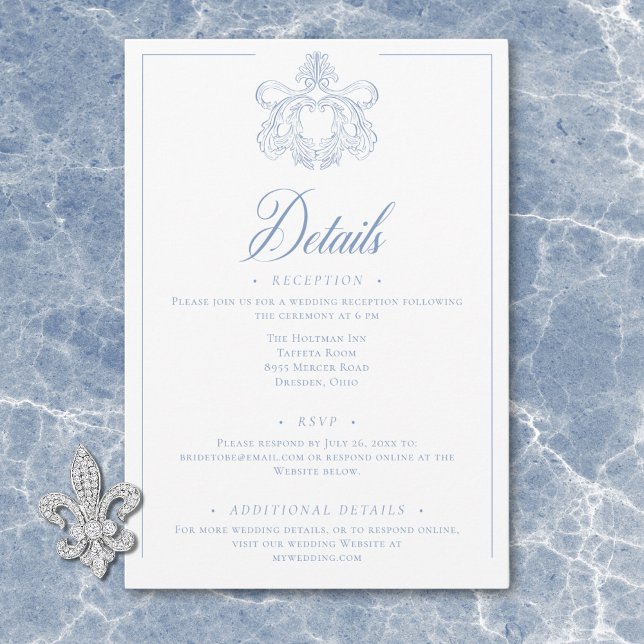Elegant Blue Chinoiserie Bird Crest Wedding Detail Enclosure Card (Elegant Blue Chinoiserie Bird Crest Wedding Detail Enclosure Card)