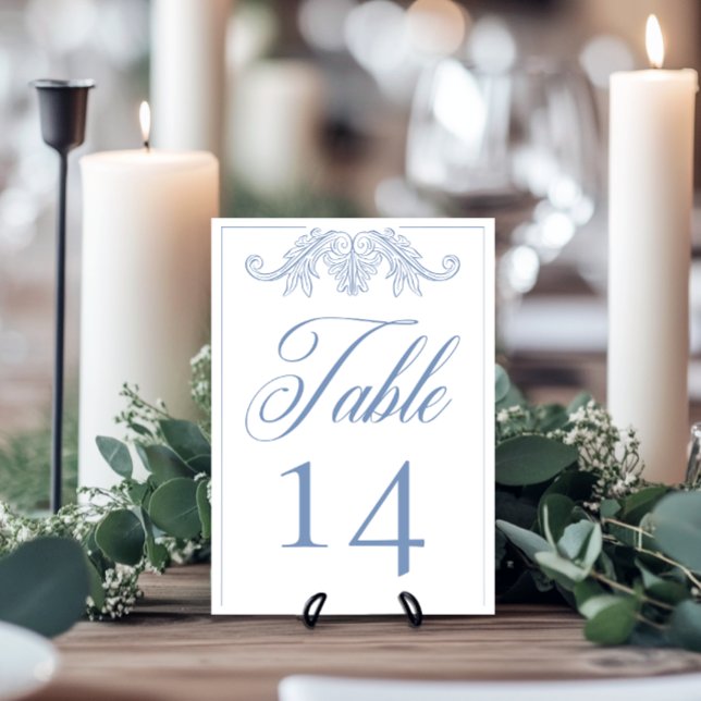 Elegant Blue Chinoiserie Bird Crest Wedding Table Number (Creator Uploaded)