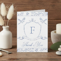 Elegant Blue Chinoiserie Bird & Crest Wedding Than