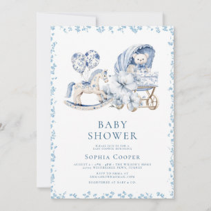 Elegant Blue Chinoiserie Boy Baby Shower Invitation