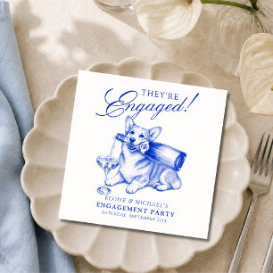 Elegant Blue Chinoiserie Corgi Engagement Napkin