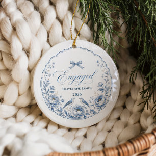 Elegant Blue Chinoiserie Engaged Ceramic Tree Decoration
