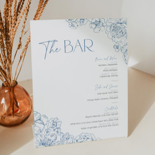 Elegant Blue Chinoiserie Floral Bar Menu Cocktail Pedestal Sign