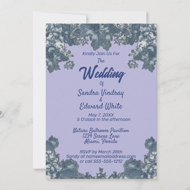 Elegant Blue Chinoiserie Floral Blue Wedding Invitation (Front)