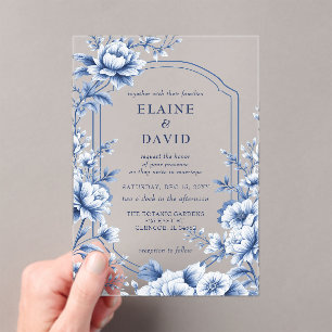 Elegant Blue Chinoiserie Floral Botanical Wedding Acrylic Invitations