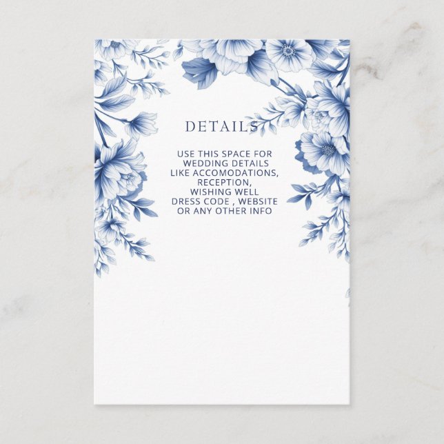 Elegant Blue Chinoiserie Floral Botanical Wedding Enclosure Card (Front)