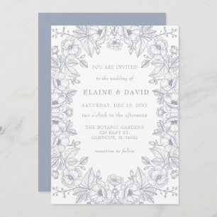 Elegant Blue Chinoiserie Floral Botanical Wedding Invitation