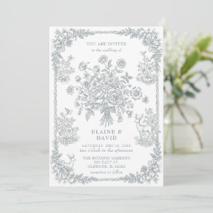 Elegant Blue Chinoiserie Floral Botanical Wedding Invitation