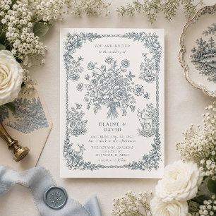 Elegant Blue Chinoiserie Floral Botanical Wedding Invitation