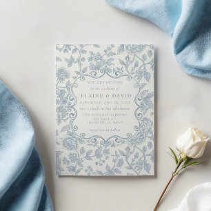 Elegant Blue Chinoiserie Floral Botanical Wedding Invitation